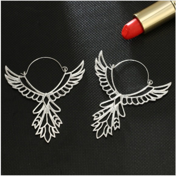 2 Left! Phoenix Rising Angel Wings Silver Earrings - Picture 2 of 7